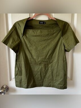 Saturday Olive Green Square Neck Short Sleeve Kate Spade Top